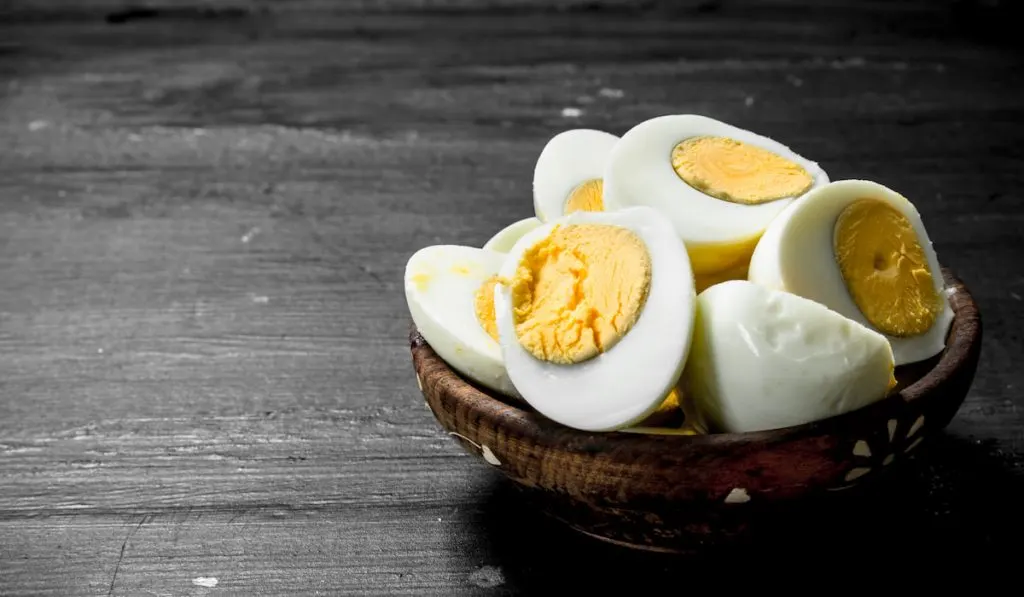 sliced Boiled eggs in a bowl 