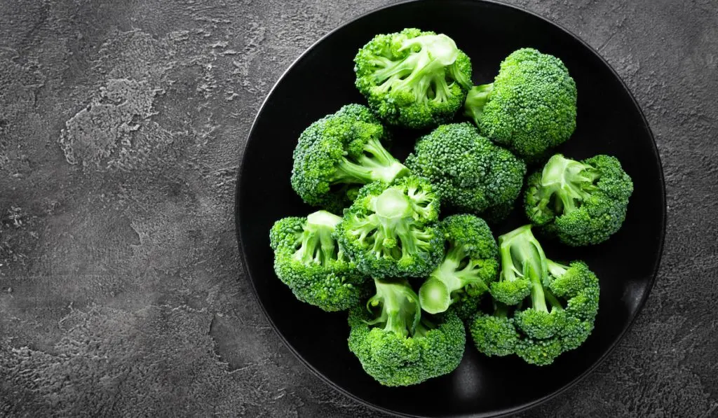 slices of broccoli on a black plate